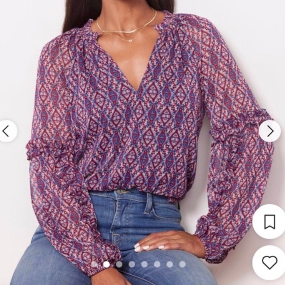 Evereve Nikita Ruffle Sleeve Bohemian Long Sleeve Top Size L